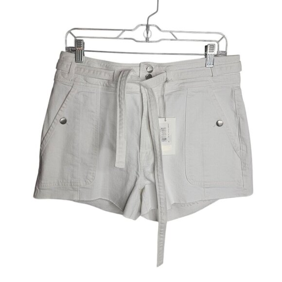 FRAME Le Brigette Size 31 High Waist Cut Off Denim Shorts NWT White Tie Waist - Picture 2 of 9